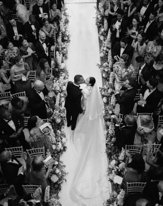 Bride and Groom Walking Down The Wedding Aisle at Country House, Hedsor House
